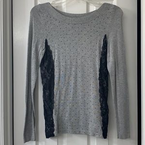 The Limited grey polka dot with black lace sweater
